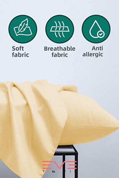 Eve Tekstil 2Pcs Ranforce Plain Cotton Antibacterial Washable Luxury Pillowcases 50X70Cm