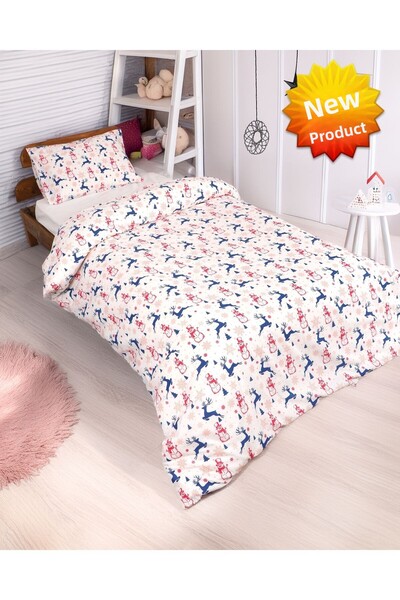 Sares Home Σετ Παπλωματοθήκη Πρωτοχρονιάτικο Μοτίβο Λευκό Δάπεδο Μονό (ΧΩΡΙΣ ...