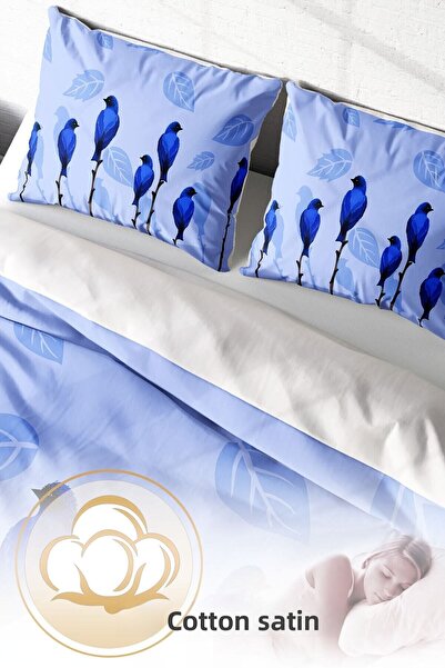 MonoHome Blue Birds Natural King Size Double Duvet Cover Set - 220X240Cm