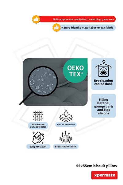 XPERMATE Biscuit Cushion Honeycomb Front Pallet Top Cushion French Cushion Bench and Garden Cushion 55X55X14 cm Anthracite