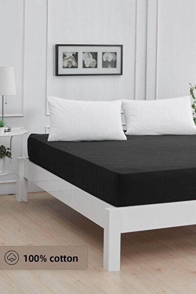 Mislina Home Roza Single Elastic Combed Cotton Bed Sheet Black