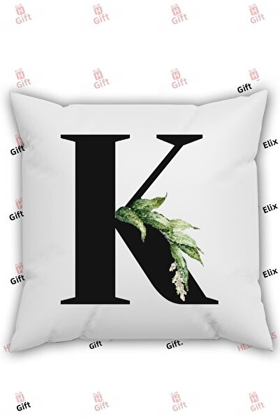 HEDİYELİKS K Letter Alphabet Themed Flower Patterned Gift Pillow