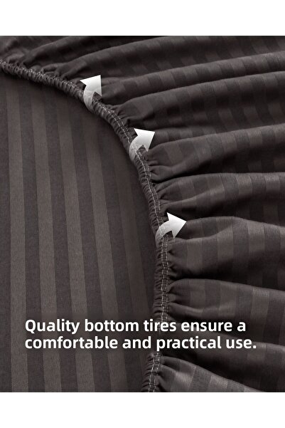 MODELHOME Anthracite Colored, Double Cotton Striped Satin Elastic Sheet Set