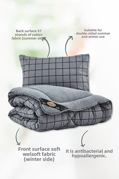 MARLA HOME Welsoft Line Patterned Fluffy Single Double Sided Quilt Set