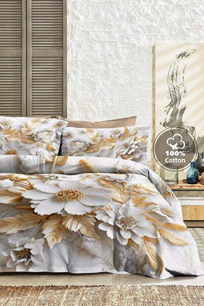 MonoHome 100% Cotton Ranforce Dowry Luxury 5D Digital Double Duvet Cover Set White