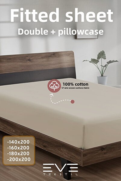 Eve Tekstil 100% Natural Cotton Double Rainforce Fabric Elastic Sheet and Pillowcase Set