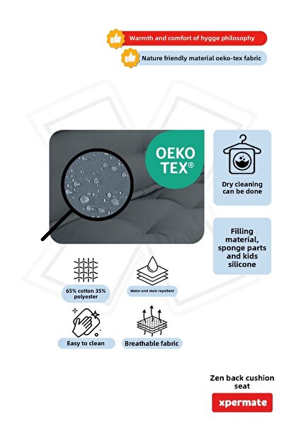 XPERMATE Back Cushion Seat Nordic Style Ergonomic Floor Seat Sitting Cushion with Backrest 80X60 Gray Zen