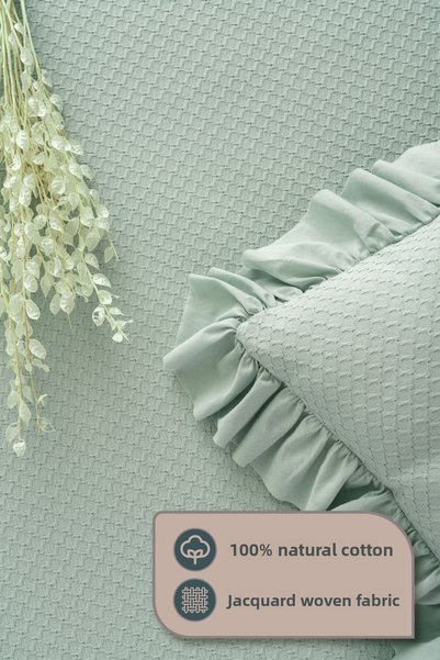 Odamoda Eva Double Pique Bedspread Set Adaçayi - Cotton Ruffle Bedspread Set - Stylish Box and Packaging