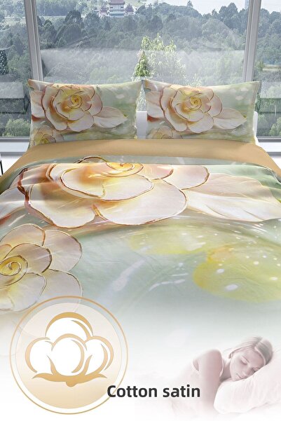 Cattleya Silvery 3d Cotton Satin Double Duvet Cover Set