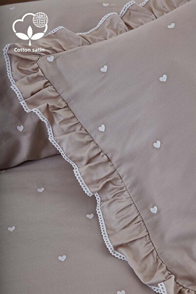 Nazik Home Amore Cotton Satin Double Heart Duvet Cover Set