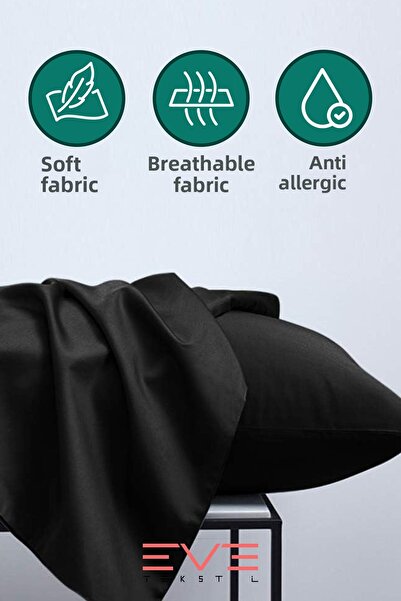 Eve Tekstil 2Pcs Ranforce Plain Cotton Antibacterial Washable Luxury Pillowcases 50X70Cm