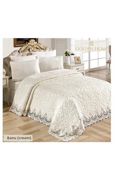 GOLDEN HOME Cream Double Blanket Set - Banu Laced (with Lace)