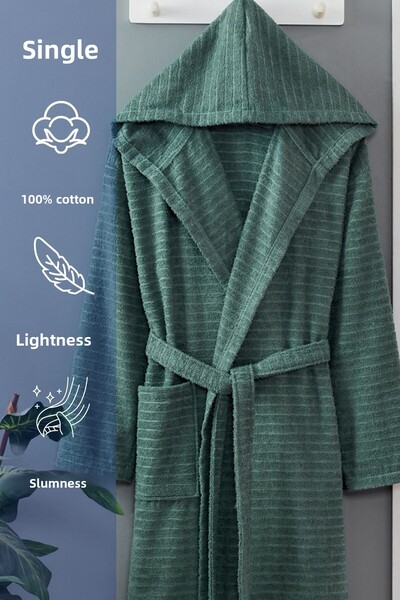 moke e ticaret Pera Green Cotton Hooded Bathrobe