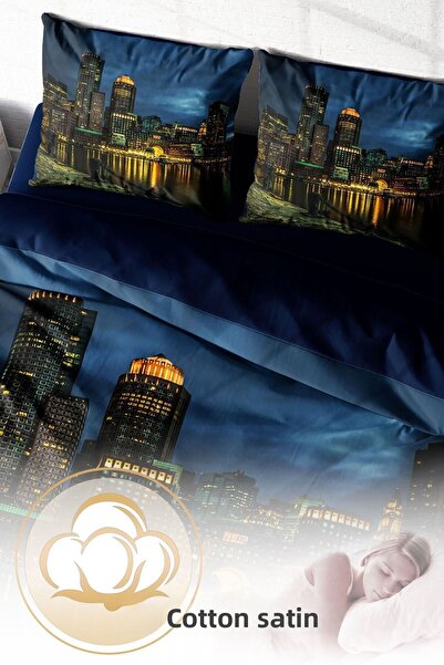 PerlaSera Dark City - Cotton Satin Bedding Set with 3D Special Design, Double