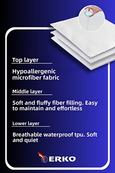 Erko Dört Mevsim Προστατευτικό στρώματος διπλού μεγέθους, τετράγωνο, ελαστικό, αδιάβροχο, 100% βαμβακερή επιφάνεια (όλα τα μεγέθη)