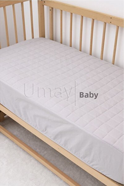 Umaybebek Quilted, Elastic, Mattress Protector Elastic Sheet - 100% Cotton - Gray