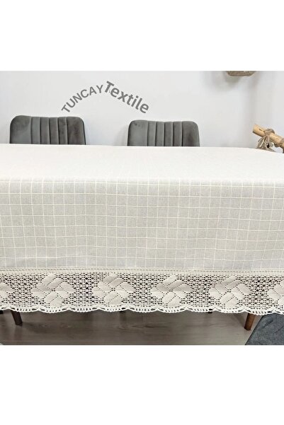 TUNCAY TEKSTİL Linen Tablecloth Wide Lacy Monika Fabric Cotton Buldan Basement Linen Square Rectangular Round