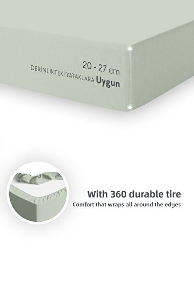 Calmera 100% Cotton Combed Elastic Sheet - Single |   Double |   Battal King Size - Mint - Light Green