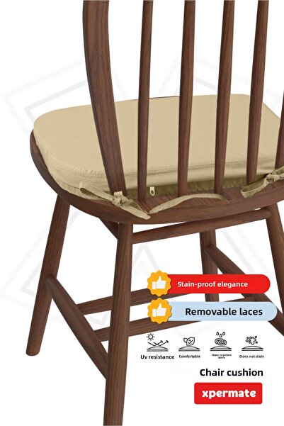 XPERMATE Standardfit Oval Chair Cushion Zippered Washable Cover Laced Water and Oil Repellent 42X42X5 Beige