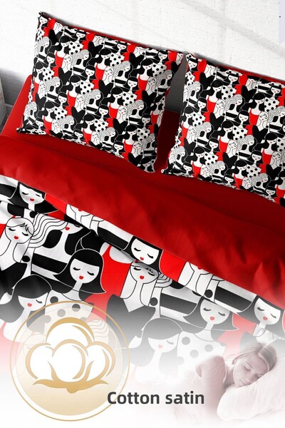 PerlaSera Design personalizat 3D - Set de lenjerie de pat dublu, model pentru femei din satin de bumbac țesut dens