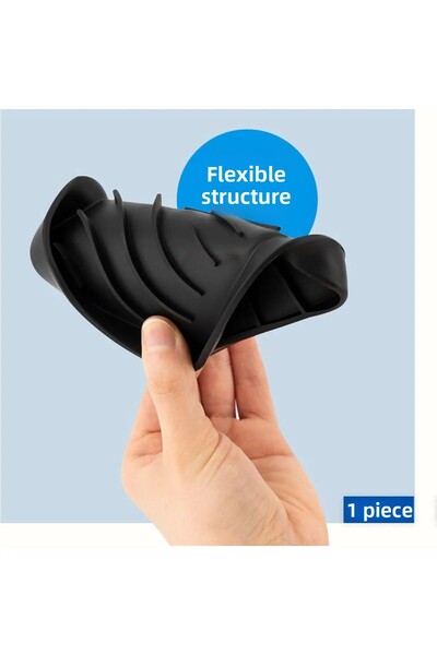 TİNEKE Εύκαμπτη θήκη σαπουνιού από σιλικόνη για κουζίνα, μπάνιο με αποχέτευση νερού και βεντούζα ΓΚΡΙ Χρώμα