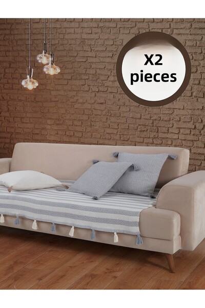 Lux Touch غطاء أريكة Liva باللون الرمادي - قطعتين مقاس 115 × 200 سم، أريكة سرير أريكة، كرسي بذراعين معنقدة