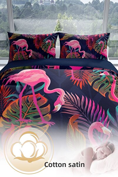 PerlaSera Flamingo I 3d Cotton Satin Double Duvet Cover Set