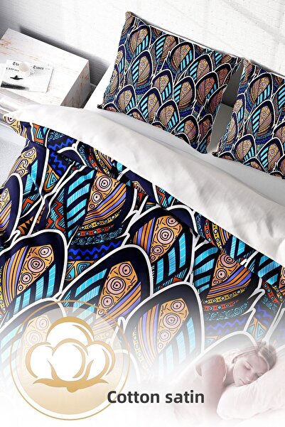 PerlaSera Set de lenjerie de pat dublu în stil boem - satin de bumbac țesut dens, design personalizat 3D