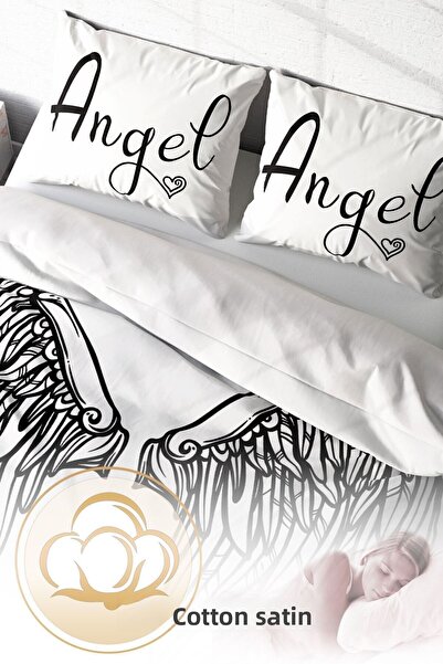 PerlaSera Τρισδιάστατο Προσαρμοσμένο Σχέδιο - Σετ Παπλωματοθήκη Διπλό, Βαμβακερό Σατέν Πυκνό, Angel Wing Modern