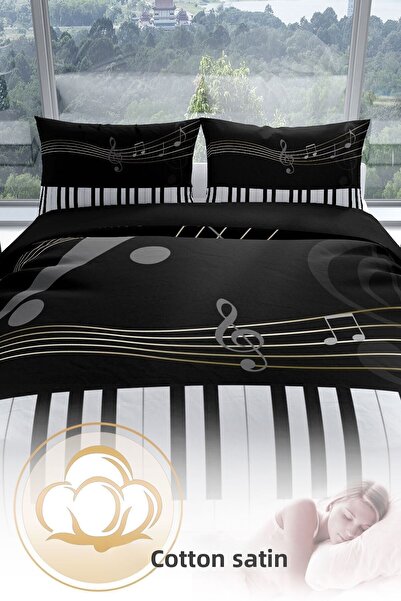Cattleya Piano 3d Cotton Satin Double Duvet Cover Set