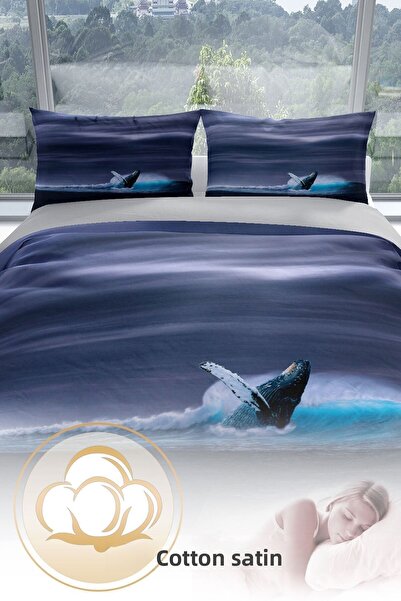 Cattleya Shark 3D Cotton Satin Double Duvet Cover Set