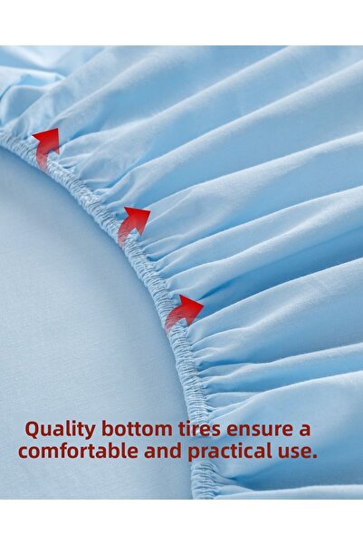 MODELHOME Ranforce Akfil Blue Fitted Sheet Single Double Size Fitted Sheet Set with Pillowcases