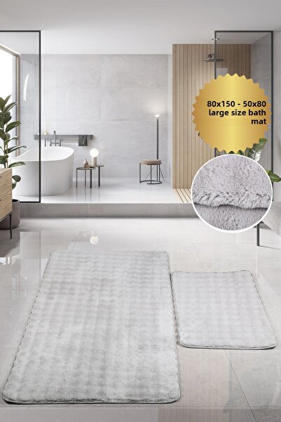 Teksev Bubble Gray Large Size 2-Piece Bath Mat Set for Bathrooms Non-Slip Bas...
