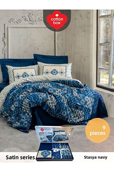Cotton Box Set cuvertură de pilota din bumbac satinat, albastru închis, Stasya