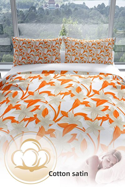 PerlaSera Σετ Παπλωματοθήκη Διπλό Σατέν Πορτοκαλί 3d Βαμβακερό