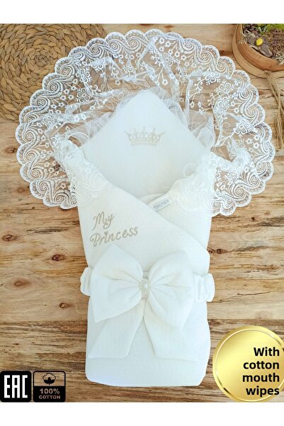 Tomuycuk Ecru and Lace Unisex Baby Swaddle - 100% Cotton Hospital Discharge a...