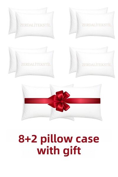 ZERDALİTEKSTİL 10 كيس وسادة أبيض بسحاب مقاس 50x70 سم مع 8+2 هدية