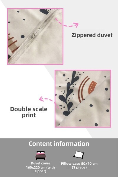 Evmila Double Sided Pathway and Dinosaur Pattern - Printed Single Duvet Cover Set Gray