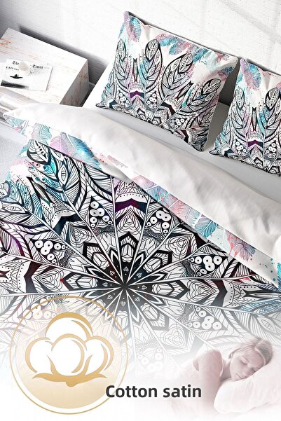 PerlaSera Τρισδιάστατο Προσαρμοσμένο Σχέδιο - Σετ Παπλωματοθήκη Διπλό, Βαμβακερό Σατέν Πυκνό, Ethnic Mandala 2