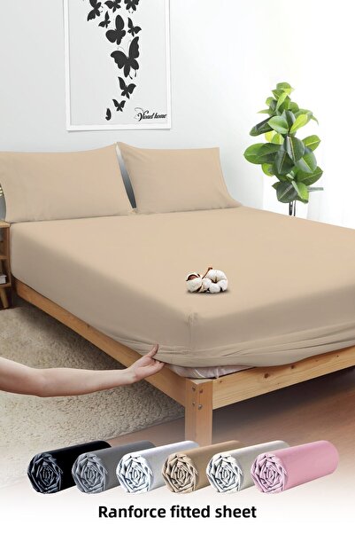 Vionel Home ملاءة سرير مطاطية مزدوجة من القطن باللون البيج من Ranforce 2 كيس ...