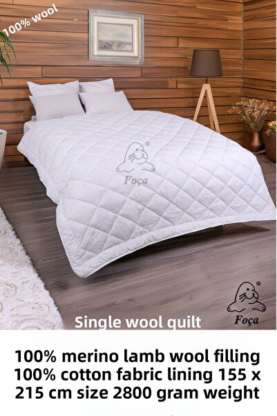 Foçatex لحاف فردي من الصوف الطبيعي 100% مقاس 155 × 215 سم مقاس 2800 جرام