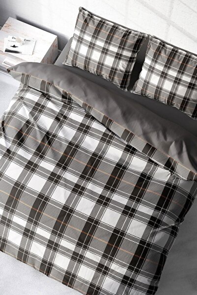 PerlaSera Τρισδιάστατο Προσαρμοσμένο Σχέδιο - Διπλό Γκρι Καρό Σετ Παπλωματοθήκη, Πυκνό Βαμβακερό Σατέν