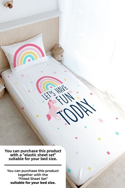 Tuğba Kuğu Single Duvet Cover Set (160X220) - Pure Baby Series - Unicorn Fun