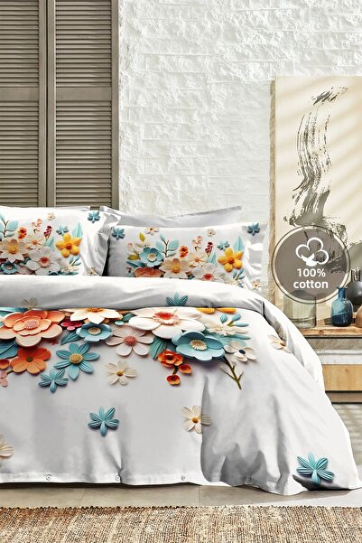 MonoHome 100% Cotton Ranforce Dowry Luxury 5D Digital Double Duvet Cover Set Lotus