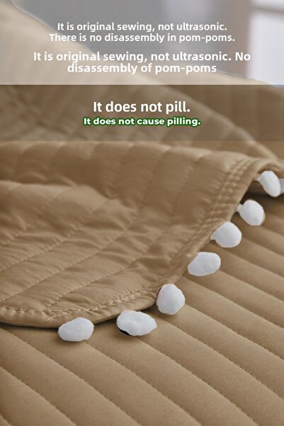 Evlen Home Collection Pompom Double Quilted 100% Cotton Bedspread (Pique) Set Brown