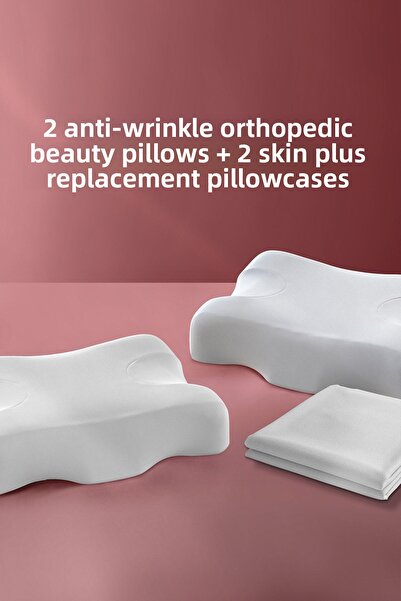 Beauty Pillow 2 Pieces Anti-Wrinkle Orthopedic Beauty Pillow + 2 Pieces Skinp...