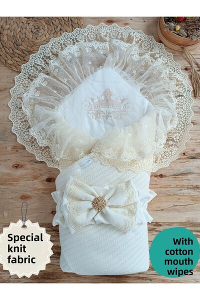 Tomuycuk الأبيض تريكو محبوك فتاة صبي الطفل بطانية قماط الدانتيل الوليد مستشفى...