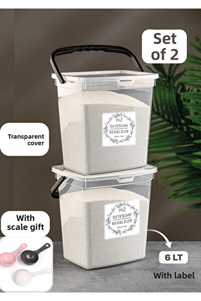Alamut Home Detergent Box 2 Pack 6 Liter Flour Pulses Bucket for Colors and Whites (Transparent Lid)