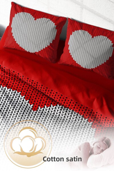 PerlaSera Design personalizat 3D - Set de lenjerie de pat dublu din satin de bumbac, inimă țesută