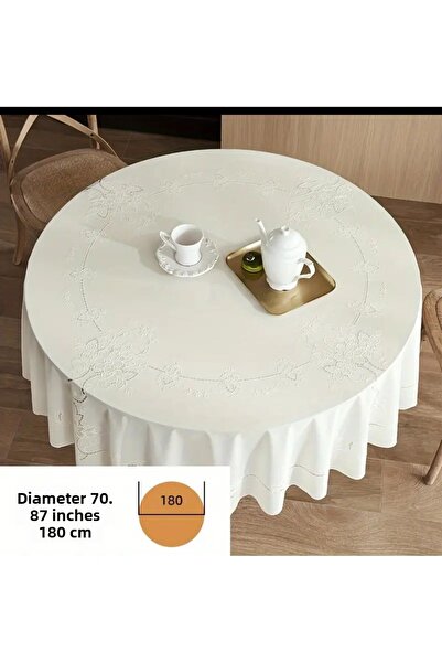 Blue Home Κύκλος 180 εκ. Λευκό Meiwa δαντέλα PVC Αντιολισθητικό στρογγυλό τρα...